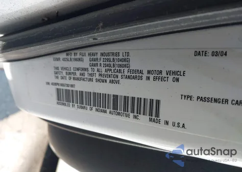 2005 Subaru Legacy 2.5I from USA, damaged, VIN 4S3BP616557301887
